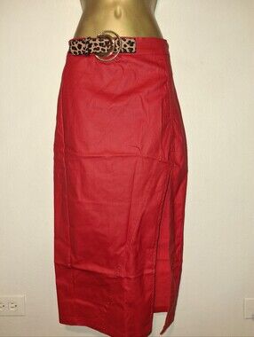 Red Midi Skirt with Side Slit